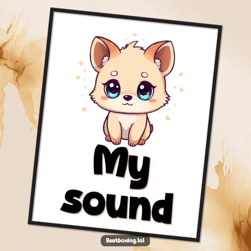 Funny Tiny Animal Poster: A small creature with glowing bright eyes, showing musical beats emanating, creating a vibrant and rhythmic display.