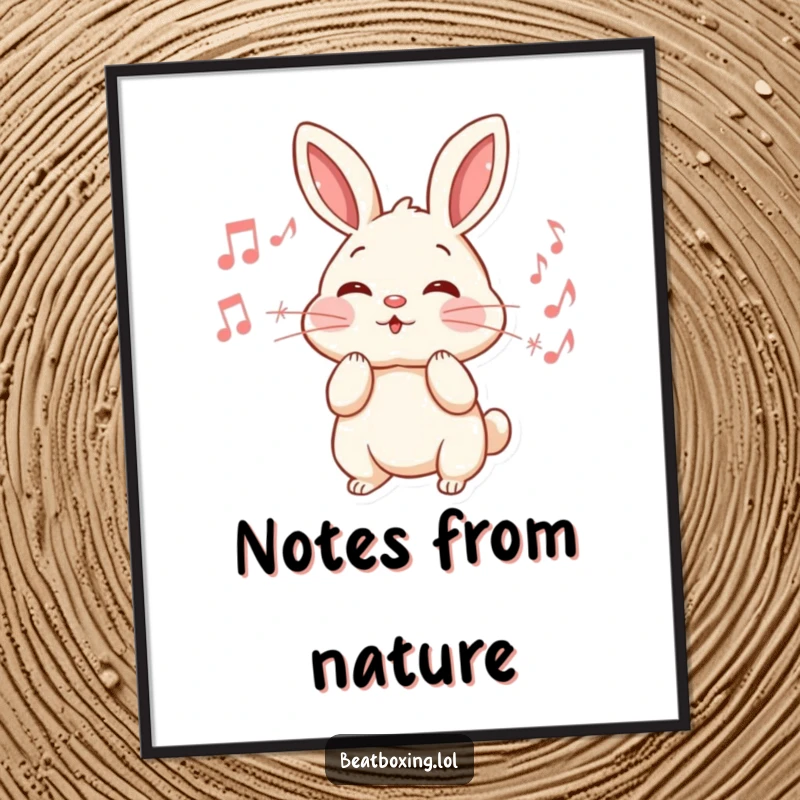 Funny Rabbit Poster: An energetic rabbit puffs its cheeks, emitting a stream of musical notes, creating cheerful, vibrant wall art.
