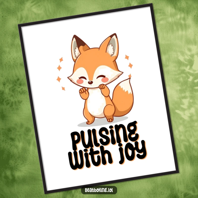 Funny Fox Poster: A playful fox character drumming its paws rhythmically, creating energetic visual pulses, ideal for wall decor.