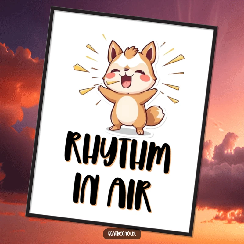 Funny poster art of an animal character blowing air outwards with intense rhythm, captivating and energetic.