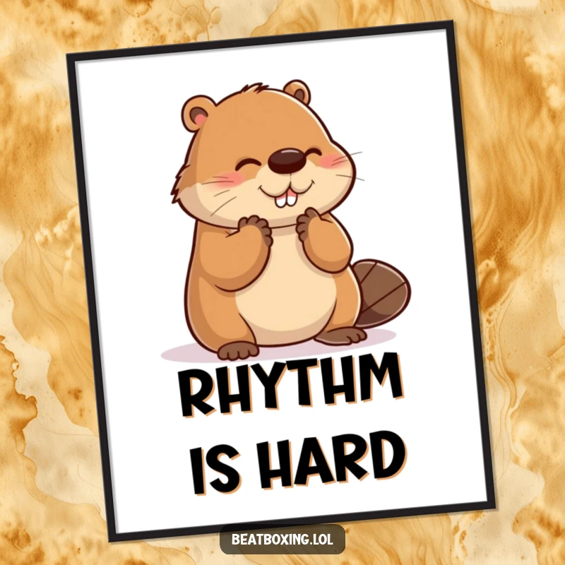 Funny poster art of a clumsy beaver trying to clap its paws, hilariously out of sync with the beat.