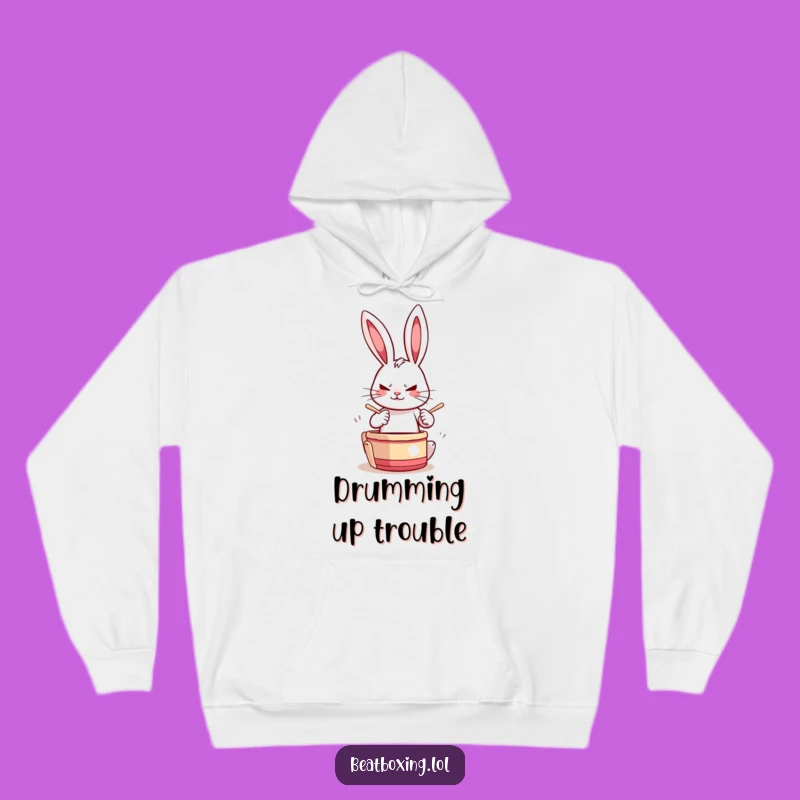 Cozy Funny Drumming Rabbit Hoodie: Stay Warm and Groovy! A Cool Funny Gift.