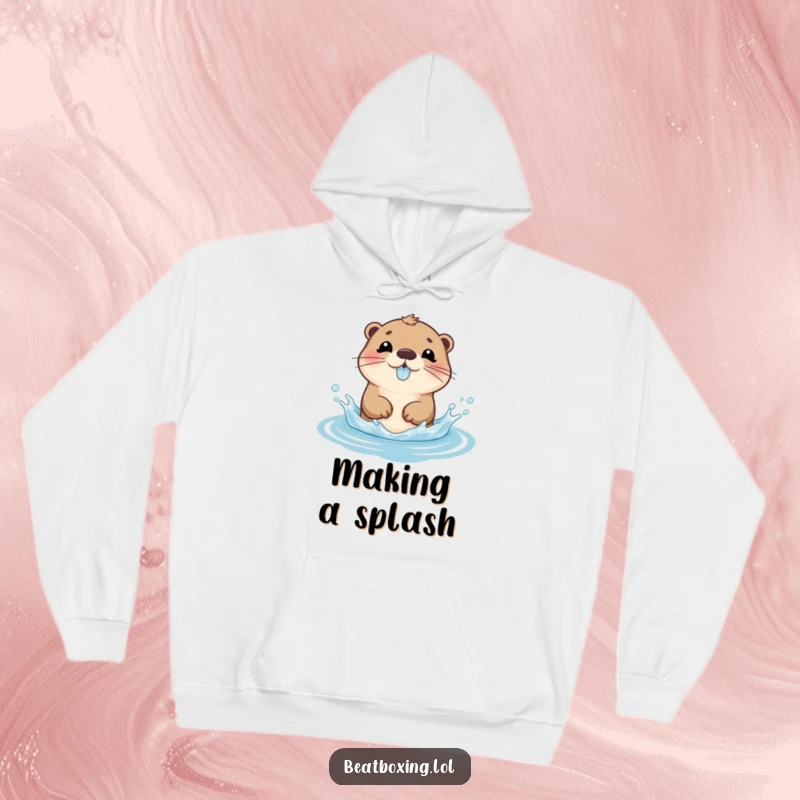 Funny Hoodie featuring a happy otter character splashing and gurgling, a comfortable and humorous statement piece.