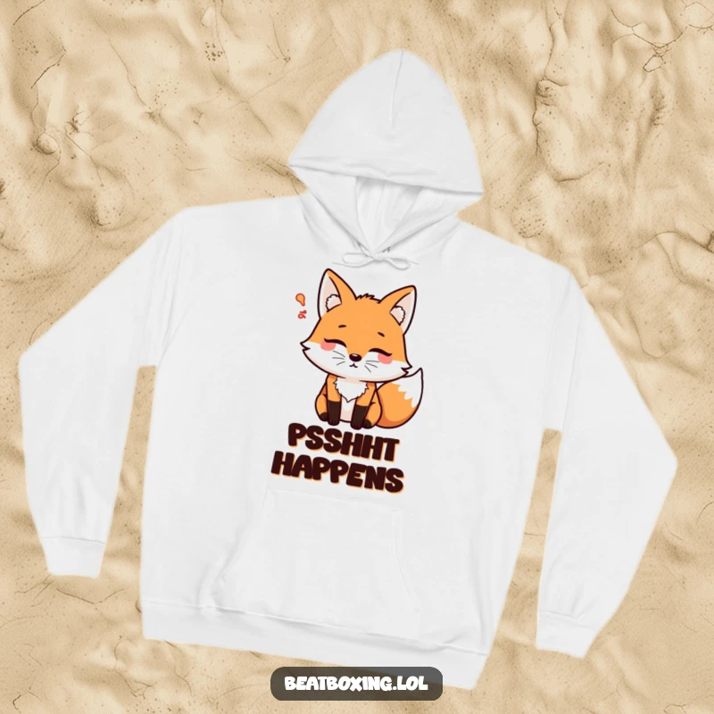 Cozy Funny Psshht Fox Hoodie depicting a focused fox character emitting a psshht sound, offering warmth and hilarious style for chilly days.