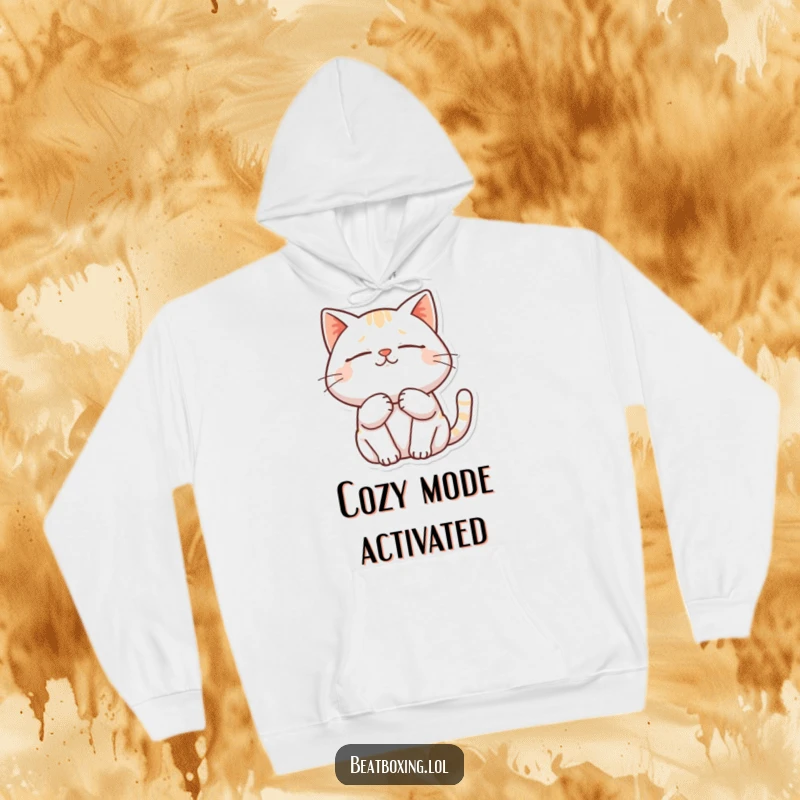 Funny hoodie design: A cat purring deeply with eyes closed in a state of pure contentment.