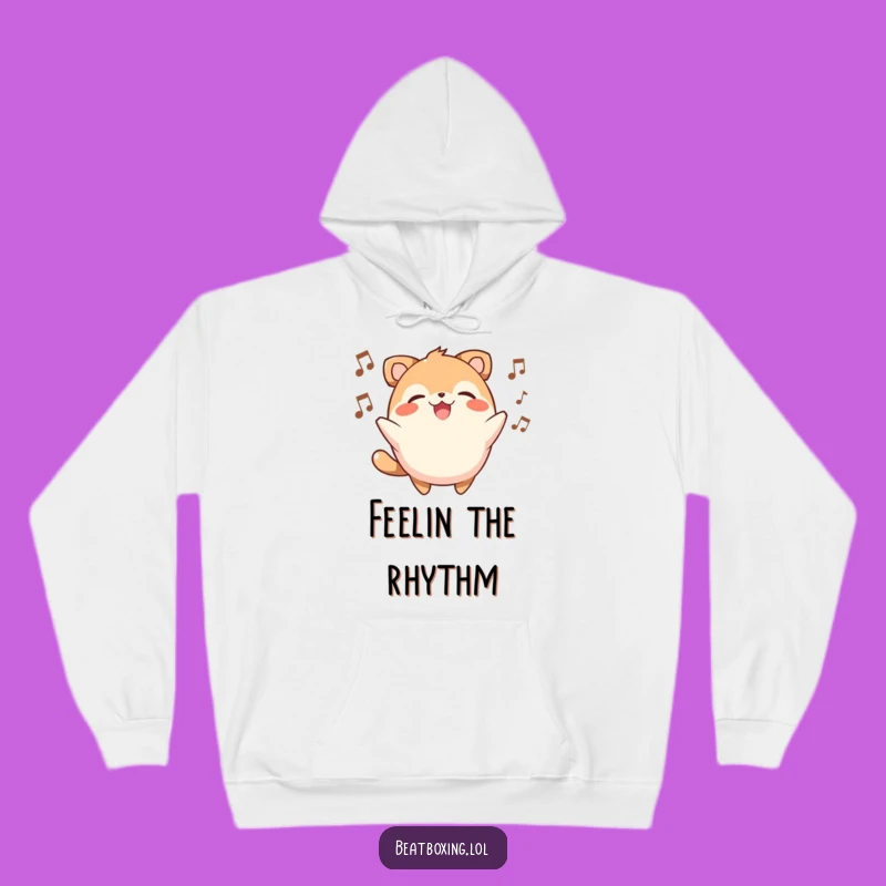 Cozy Funny Beatbox Animal Hoodie: Round Character Smiling While Jamming Out