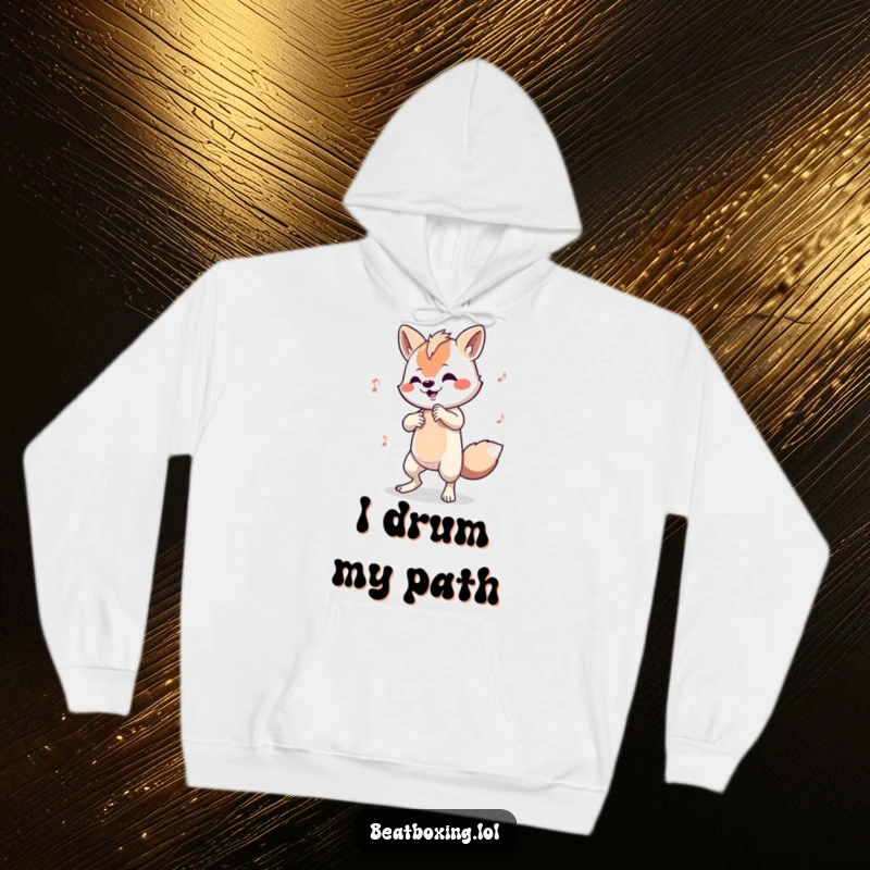 Funny hoodie depicting an animal character performing complex limb-tapping beats, radiating musical energy.