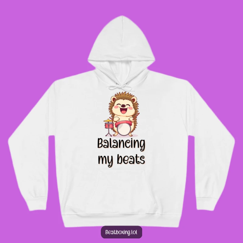 Funny Laughing Hedgehog Drummer Hoodie - Cozy Rhythmic Wear