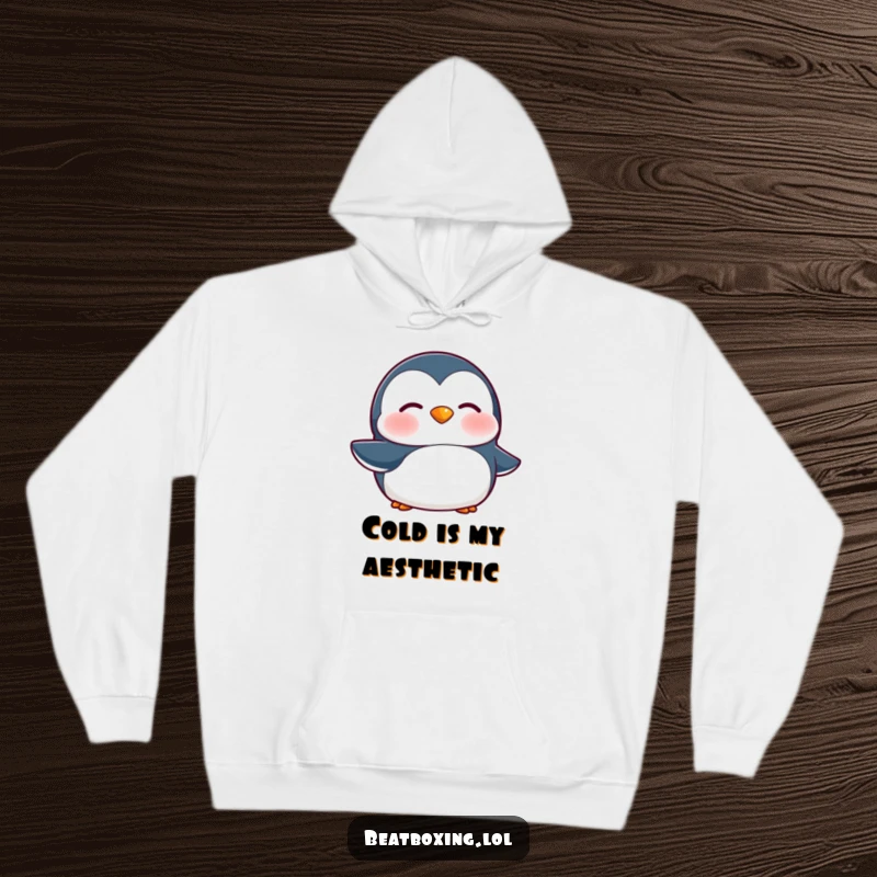 Funny Penguin Hoodie: A penguin character vibrating its lips for a 'brrr' sound, offering warmth and a humorous winter design.
