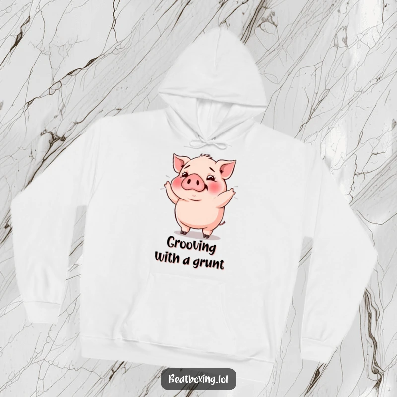 Funny Pig Bass Drop Hoodie: Plump pig grunting rhythmically, creating bass vibrations, perfect for cozy music listening.