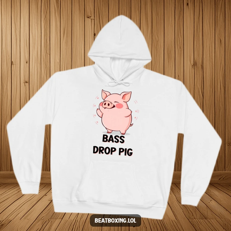 Funny plump pig hoodie with a pig grunting rhythmically with bass vibrations, a warm and humorous gift.