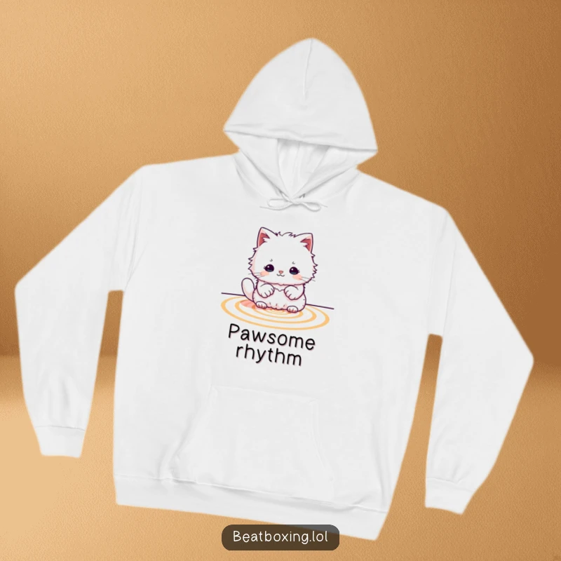 Funny Cat Drummer Hoodie: A warm hoodie featuring a fluffy cat creating rhythmic patterns with its paws.