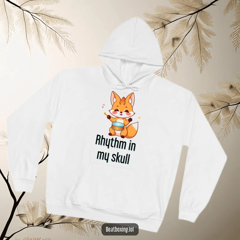Funny Fox Hoodie: A cheerful fox rhythmically drums on its head with its paws, embodying energetic and joyful self-entertainment.