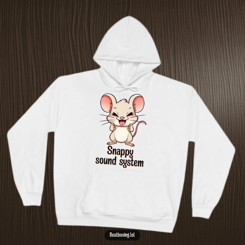 Funny Mouse Beatboxer Hoodie: Mischievous rodent beatboxing with sharp teeth clicks, offering cozy and humorous musical style.