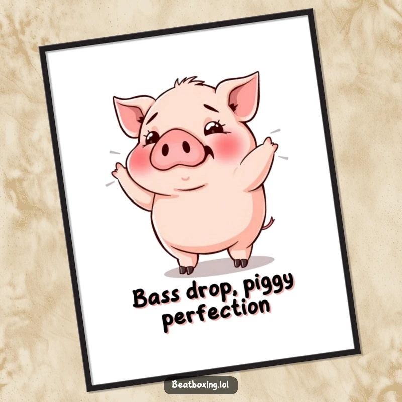 Funny Free Printable Wall Art: Plump pig grunting rhythmically, with noticeable bass vibrations, adding quirky decor download.