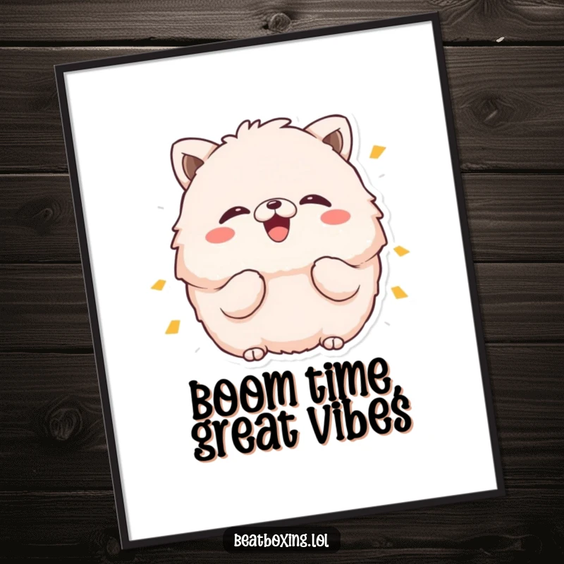 Funny Free Printable Wall Art: A fluffy animal character with dramatically puffed cheeks exclaiming a loud boom.