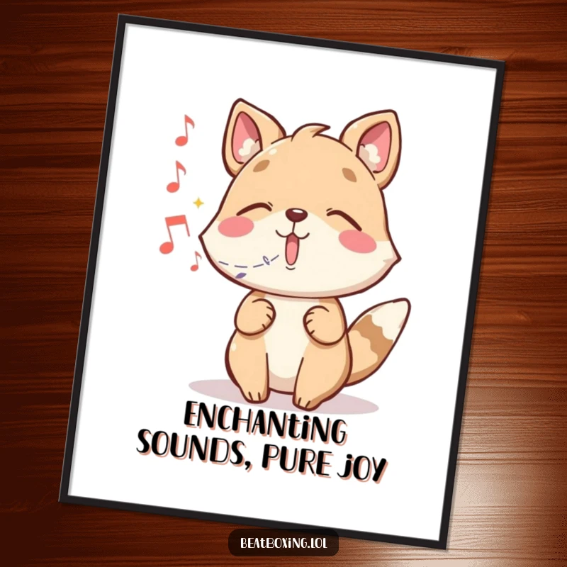 Funny Free Printable Wall Art of a whimsical animal character magically conjuring vibrant musical notes from its mouth, pure enchantment.