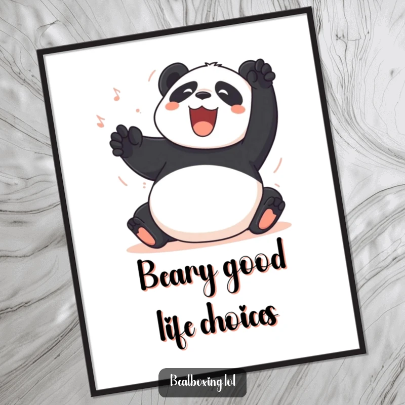 Funny Free Printable Wall Art: A cheerful panda joyfully slapping its big belly, creating a funny sound effect.