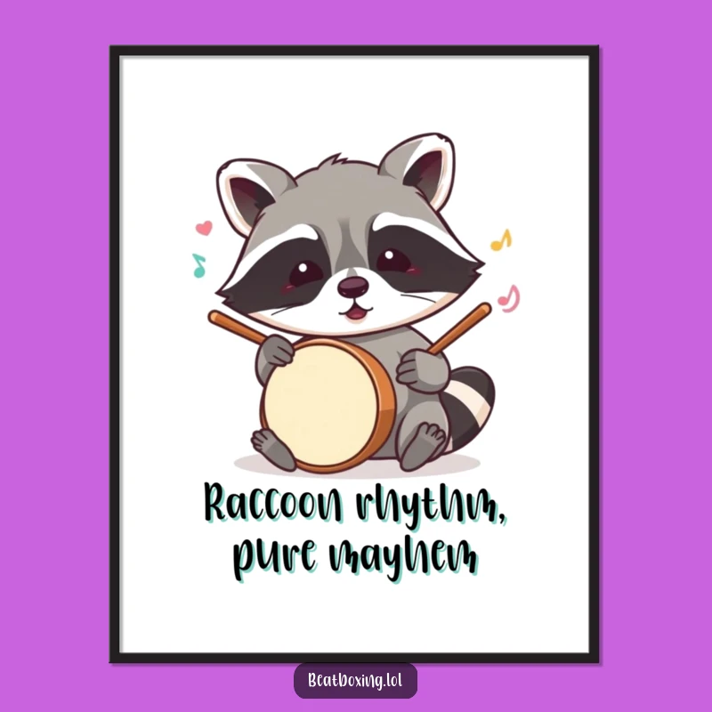 Free Printable Raccoon Wall Art - Funny Drummer Downloadable Art