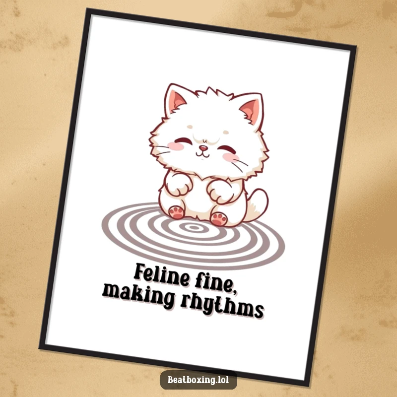 Funny Free Printable Wall Art: A fluffy cat character creating rhythmic paw patterns, offering a cute and humorous piece of downloadable art.