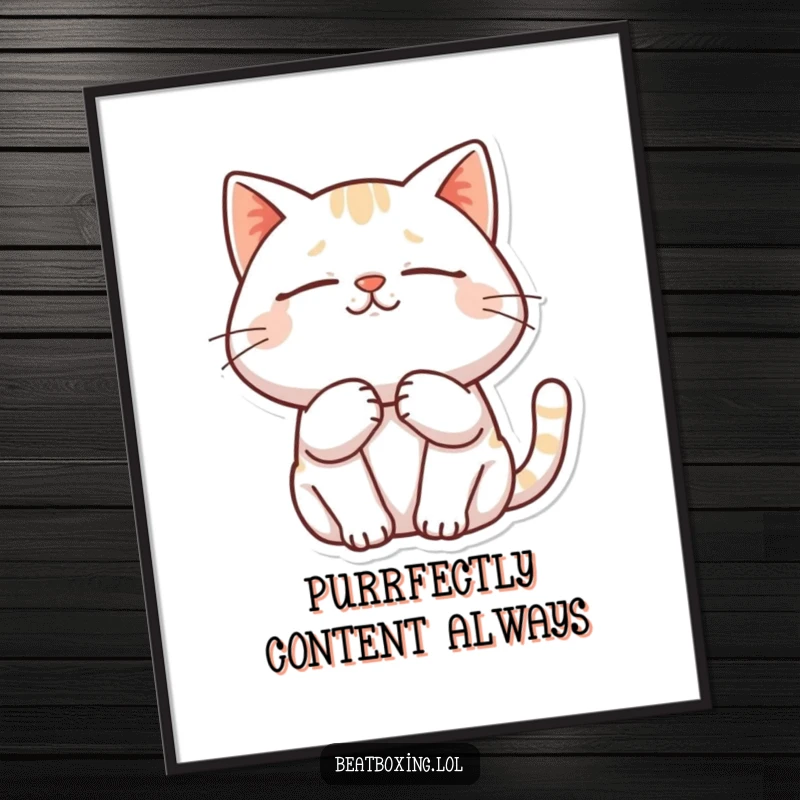 Funny Free Printable Wall Art: A cat purring deeply with closed eyes and a contented smile.