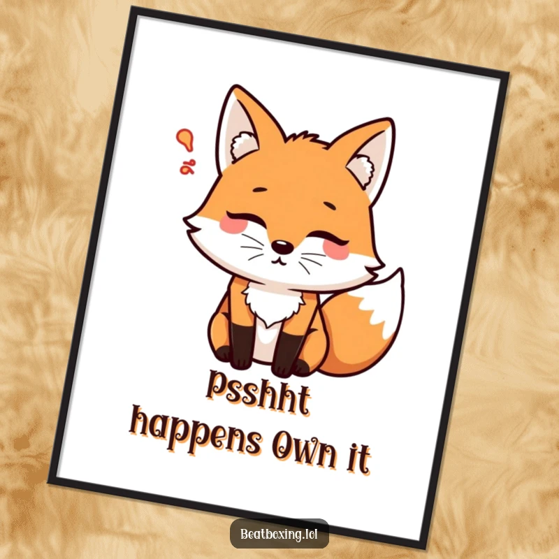 Funny Free Printable Fox Wall Art: A focused fox creating a 'psshht' sound, radiating a cool, rhythmic vibe. Hilarious downloadable decor.