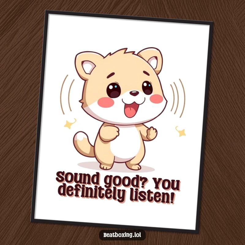 Funny Free Printable Wall Art depicting a cheerful animal creating a visual sound wave, ideal for music-themed rooms.