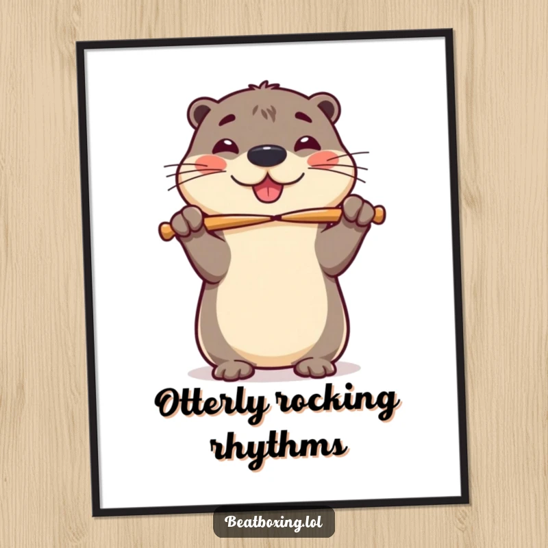 Funny Free Printable Wall Art: A cheerful otter balances drumsticks precariously on its nose with obvious glee.
