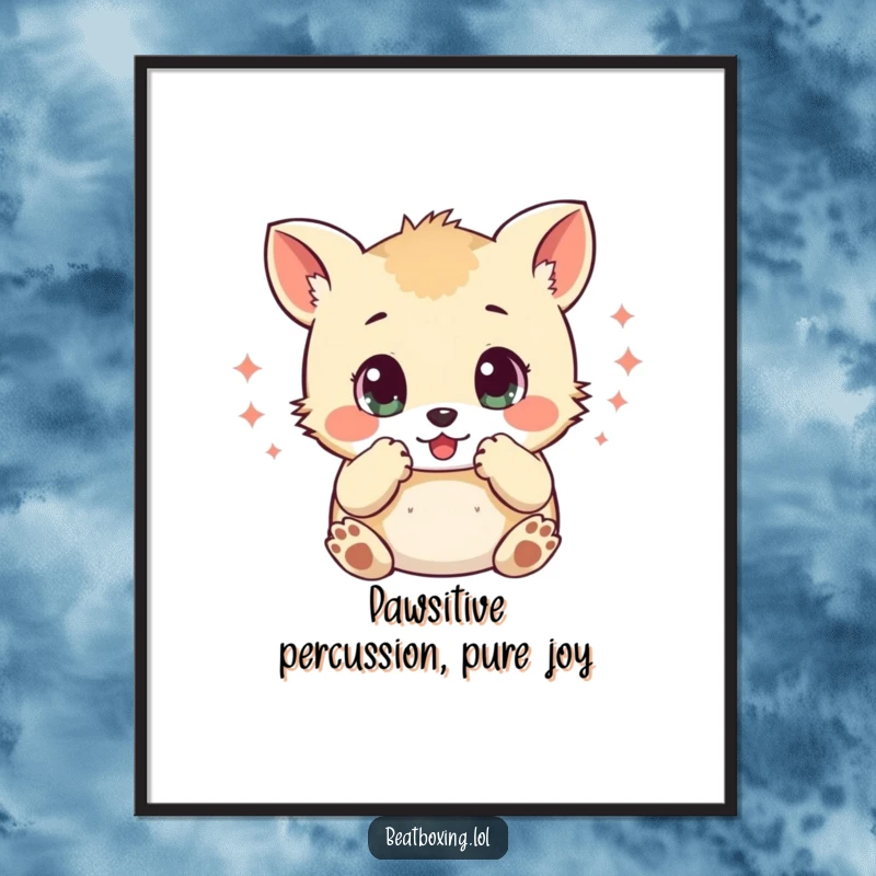 Funny Free Printable Wall Art: A small animal with wide, expressive eyes making percussive sounds with its paws.