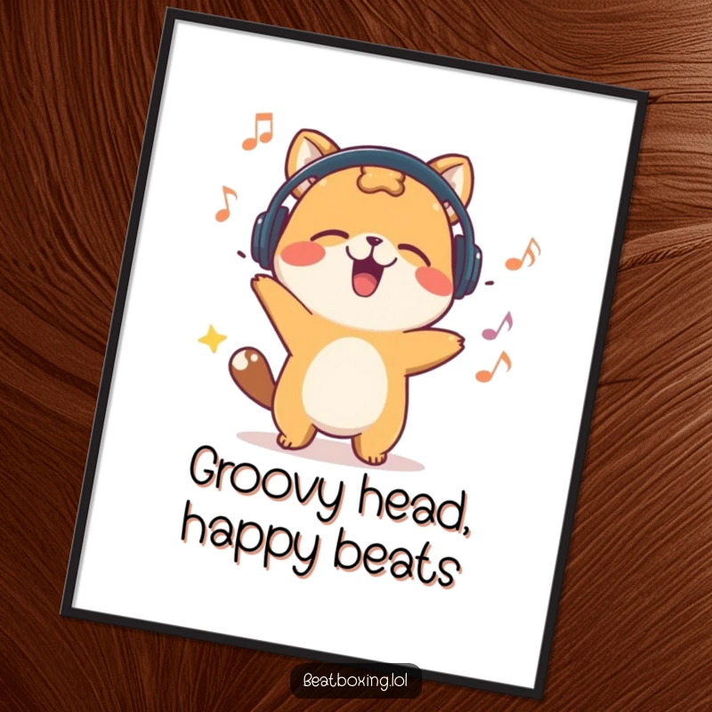 Funny Free Printable Wall Art: A happy animal character with its head bobbing enthusiastically to an unseen musical beat.