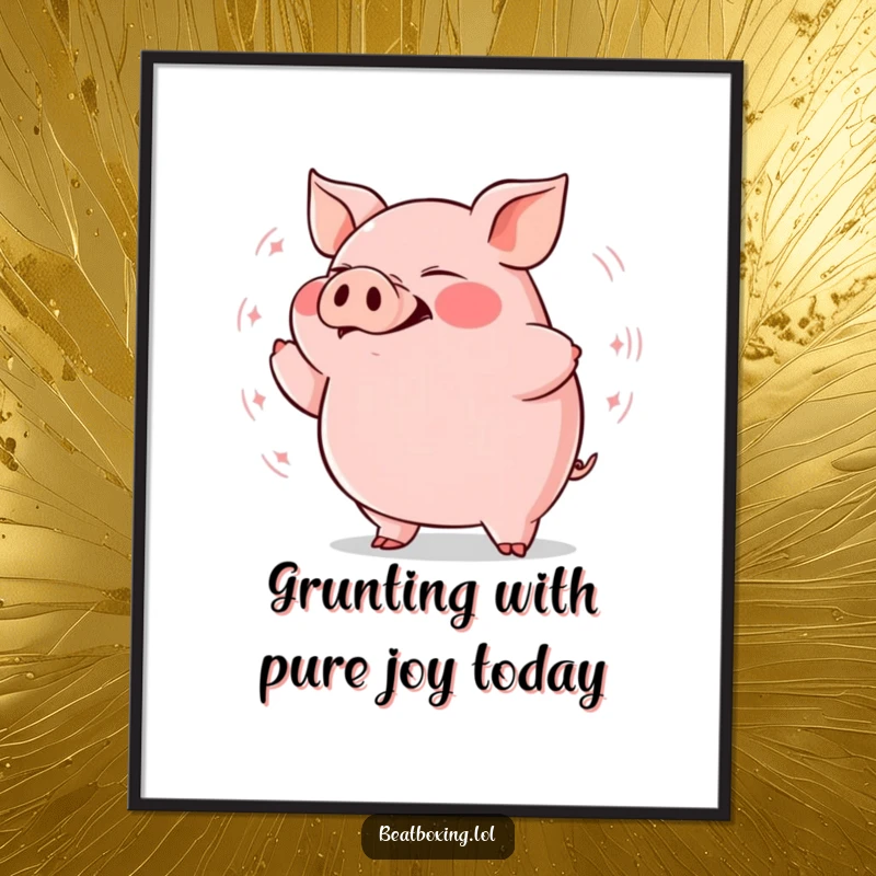 Funny Free Printable Pig Wall Art: Plump pig grunting rhythmically with visible bass vibrations, a humorous piece.