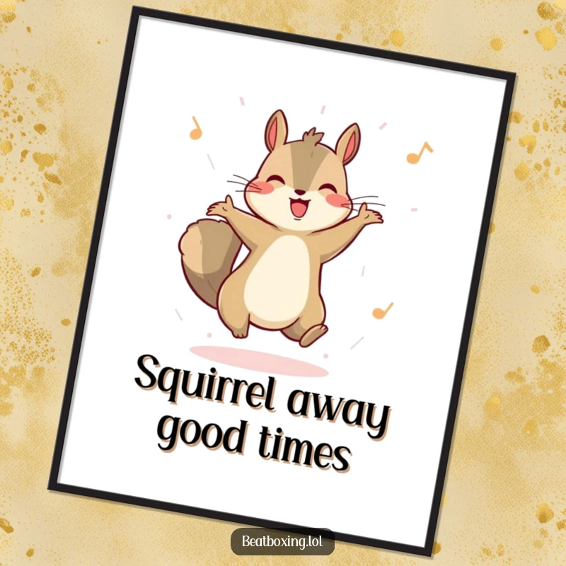 Funny Free Printable Wall Art of a happy squirrel bouncing energetically, radiating pure joy and rhythm for wall decor.