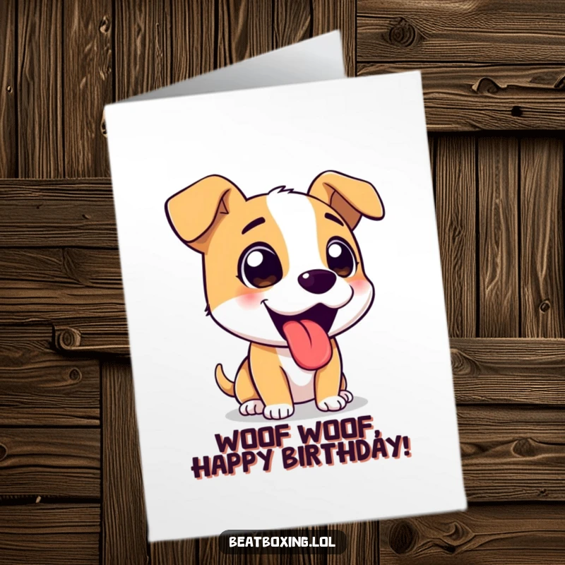 Funny Free Printable Birthday Card: A cute dog barking loudly with its tongue out joyfully.