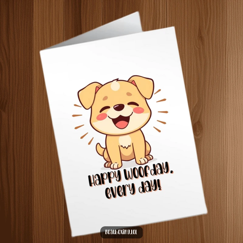 Funny Free Printable Birthday Card: Happy dog barking rhythmically with sound waves, a fun and energetic greeting.