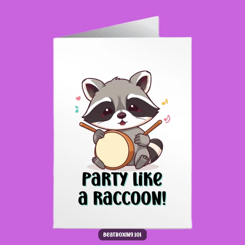 Free Printable Raccoon Drummer Birthday Card - Funny Critter Downloadable Gift
