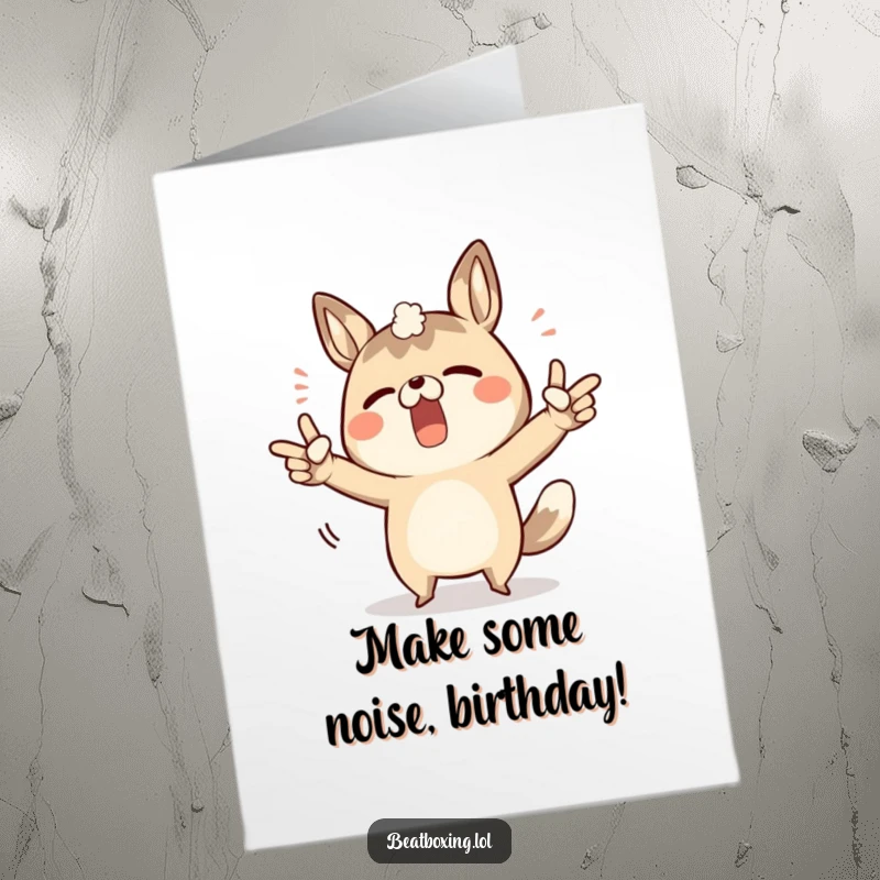 Funny Free Printable Birthday Card of a determined animal character energetically pointing to body parts to make sounds for their birthday.