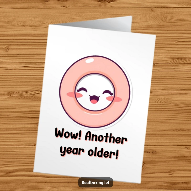 Funny free printable birthday card of a character making a circular O shape with their mouth, expressing surprise or sound.