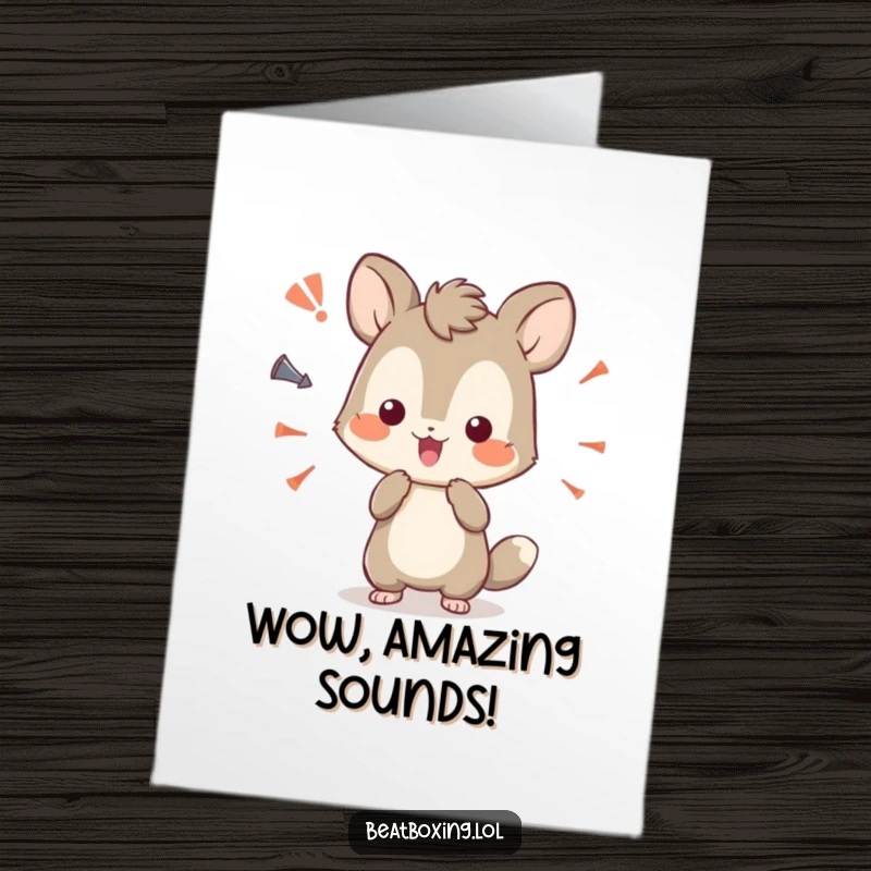 Funny Free Printable Congratulations Card of a curious animal character experimenting with different amusing sound effects to celebrate an achievement.