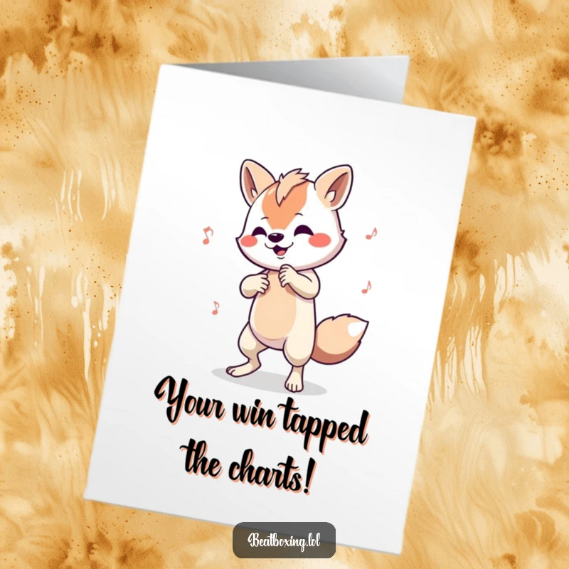 Funny Free Printable Congratulations Card with an animal drumming a complex beat, celebrating achievements with musical flair.