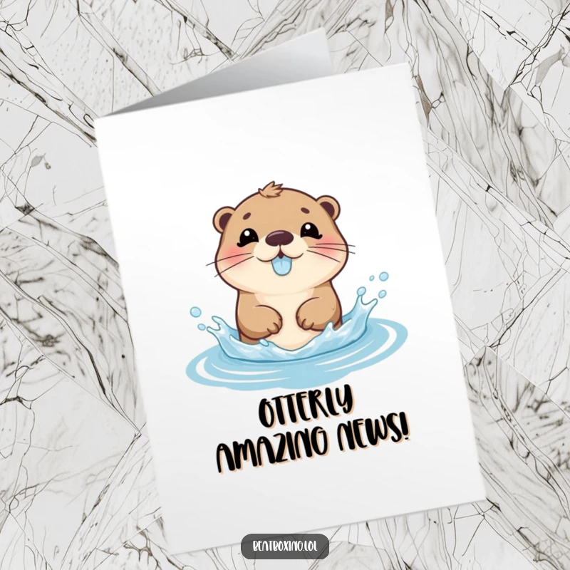 Funny Free Printable Congrats Card: A playful otter character splashing water, making a gurgling sound to celebrate your success.