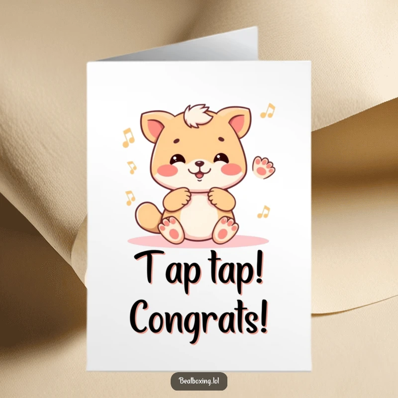 Funny Free Printable Congratulations Card: Cute animal enthusiastically tapping paws in a lively rhythm to celebrate success.