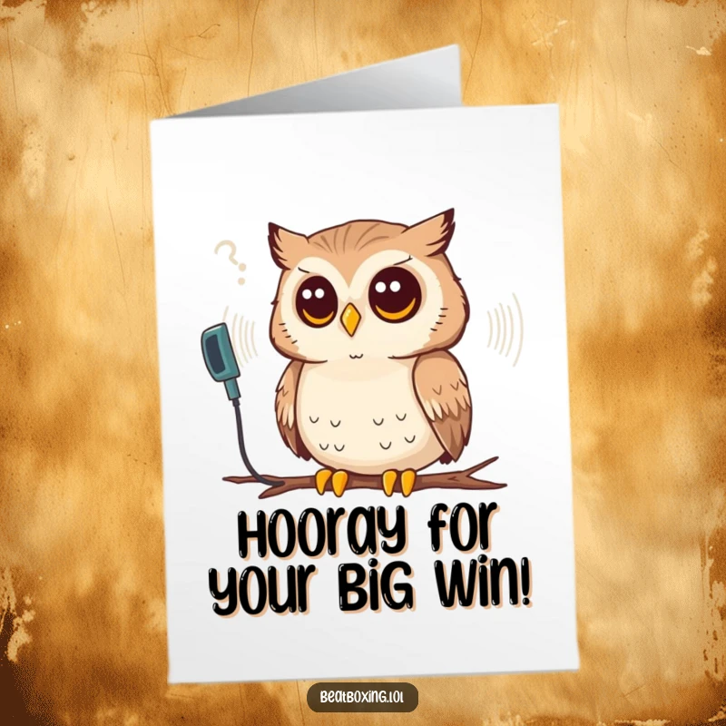 Funny Free Printable Congratulations Card: A thoughtful owl dissects a sound wave, celebrating your intelligent success.