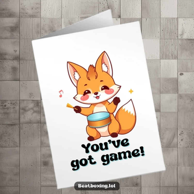 Funny Free Printable Congrats Card: A happy fox drumming on its head with excitement for your success.