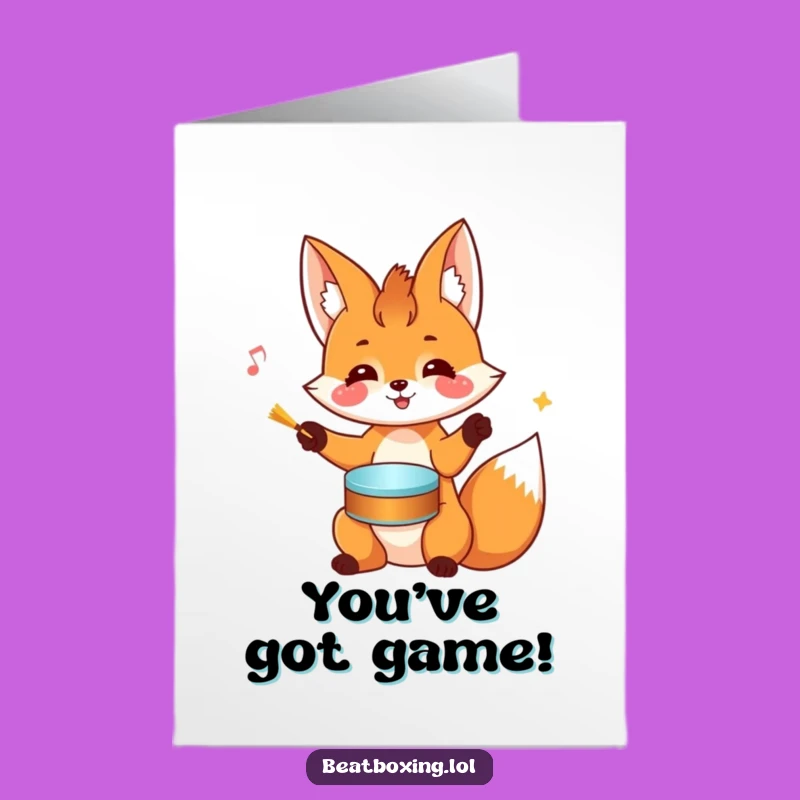 Free Printable Fox Drumming Congrats Card: Rhythmic Downloadable Gift for Cheers