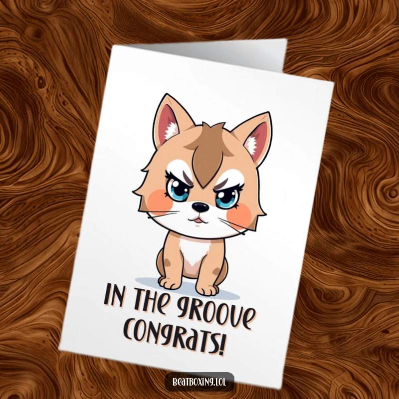 Funny Free Printable Congratulations Card featuring an animal character locked in intense focus on a musical beat.