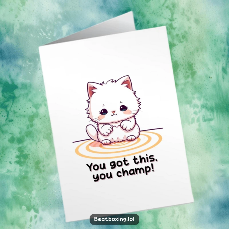 Funny Free Printable Congratulations Card: Fluffy cat creating rhythmic paw patterns, celebrating achievements with a fun beat.