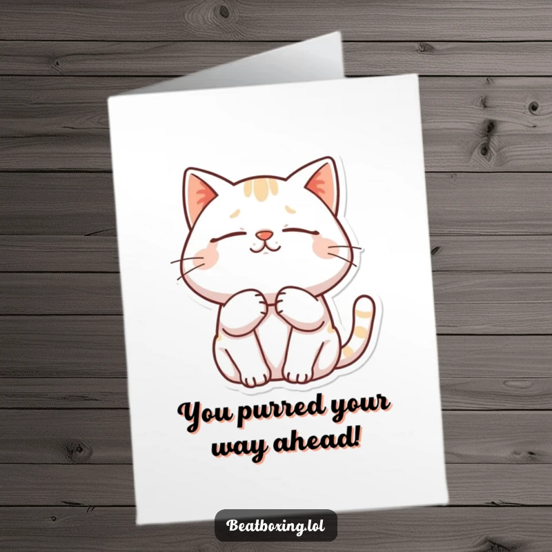Funny Free Printable Congratulations Card: A cat purring with closed eyes, looking very content.