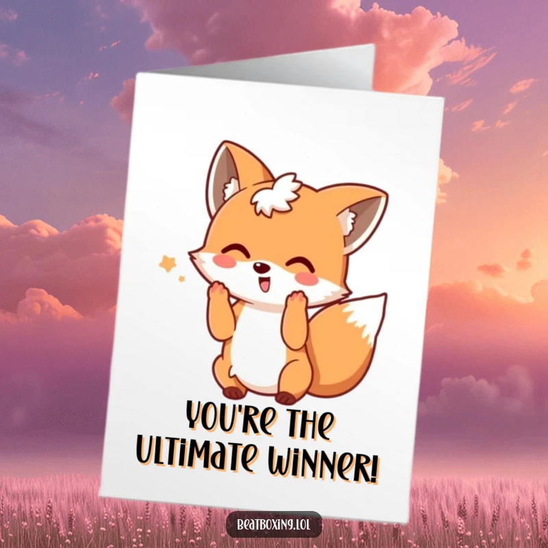 Funny Free Printable Congrats Card: A playful fox wagging its tail and grooving to the beat, perfect for congratulating someone.
