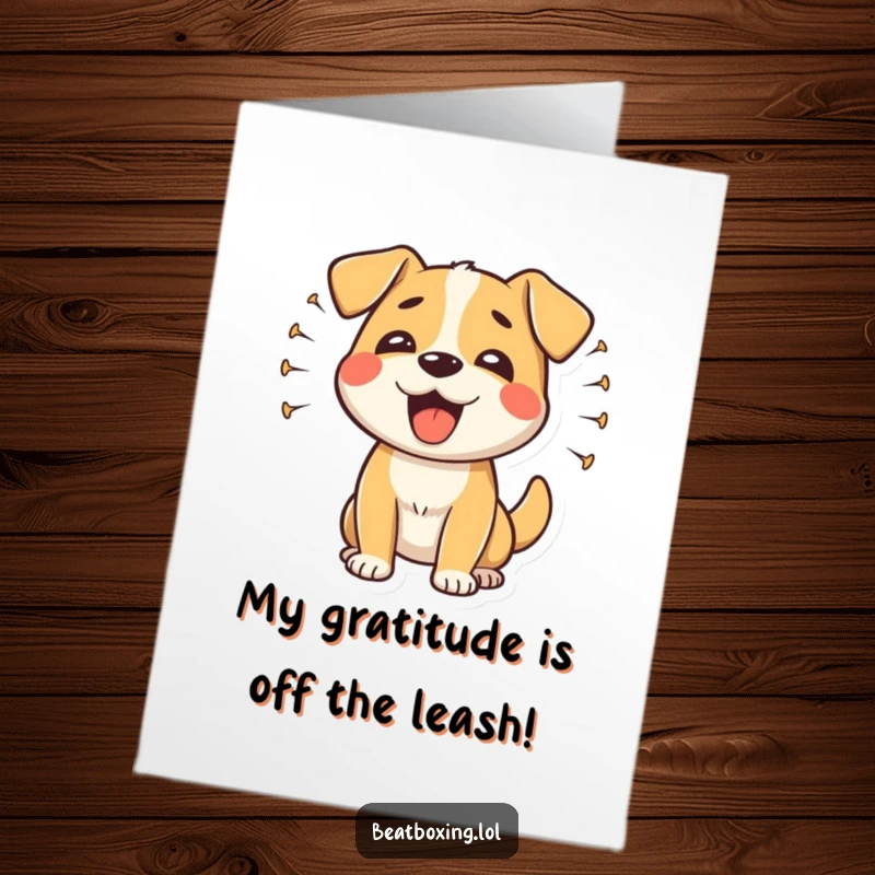 Funny Free Printable Dog Thank You Card: Happy dog barking rhythmically with sound waves, expressing thanks.