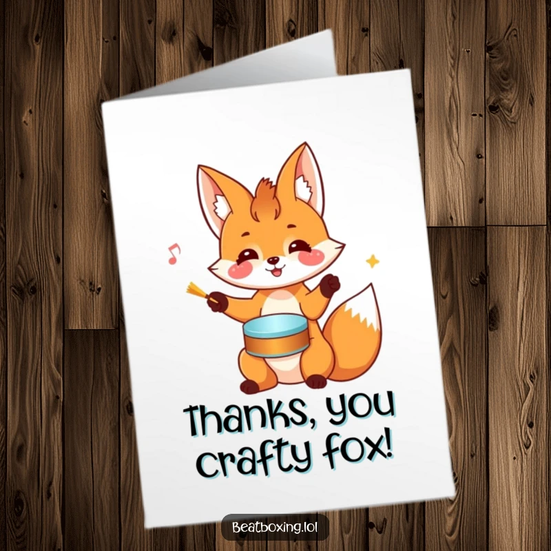 Funny Free Printable Thank You Card: A fox tapping out a thank you rhythm on its head with its paws.